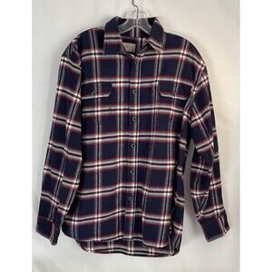 JACHS Large Navy/White/Red Mens Heavy Flannel Button Down Shirt 100%cotton